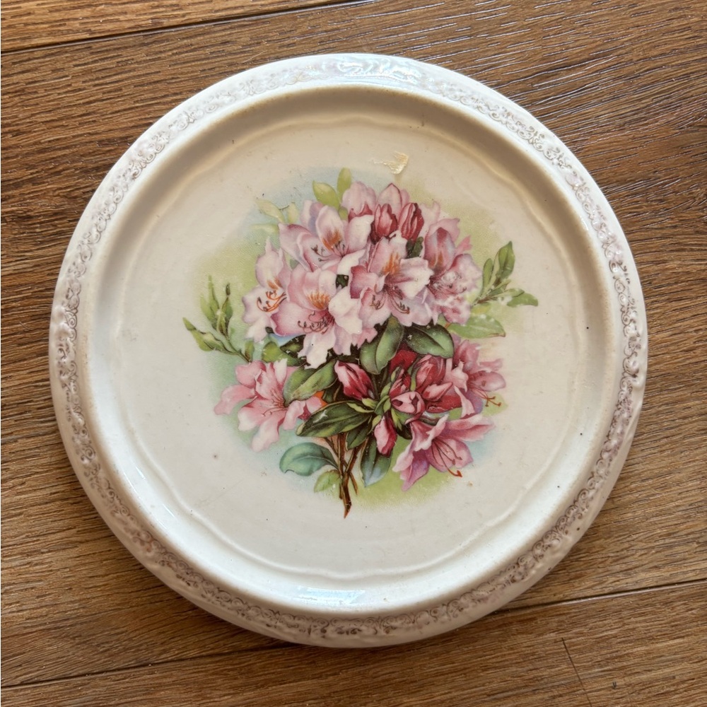 Floral Ceramic Plate with Pink and Green Design